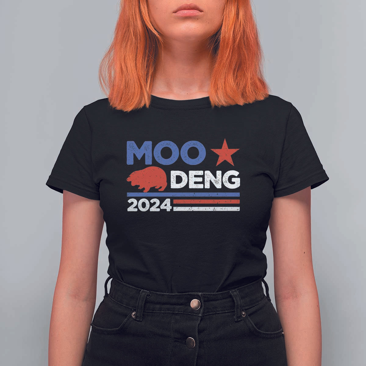 Funny Moo Deng 2024 T Shirt For Women Star Striped - Wonder Print Shop