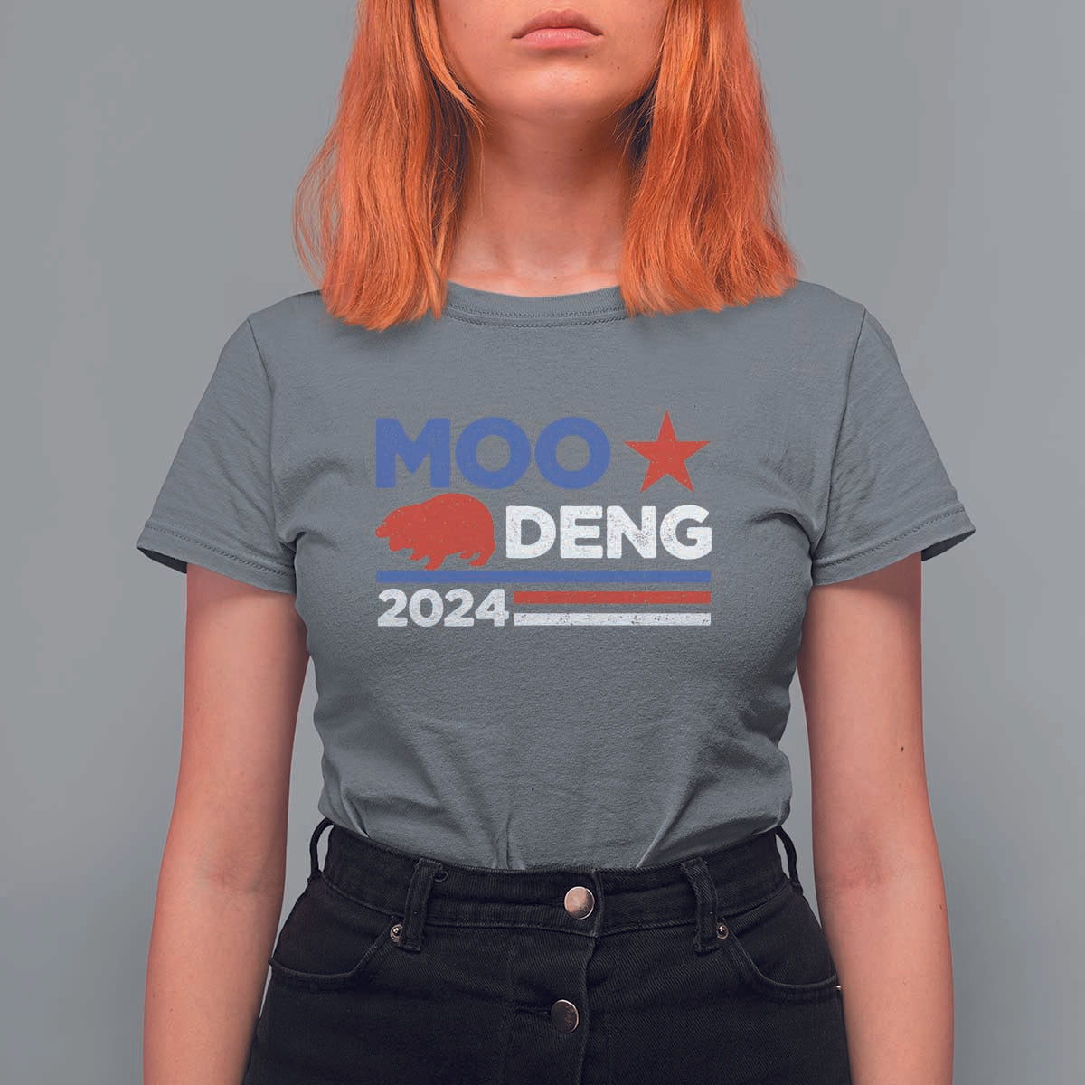 Funny Moo Deng 2024 T Shirt For Women Star Striped - Wonder Print Shop
