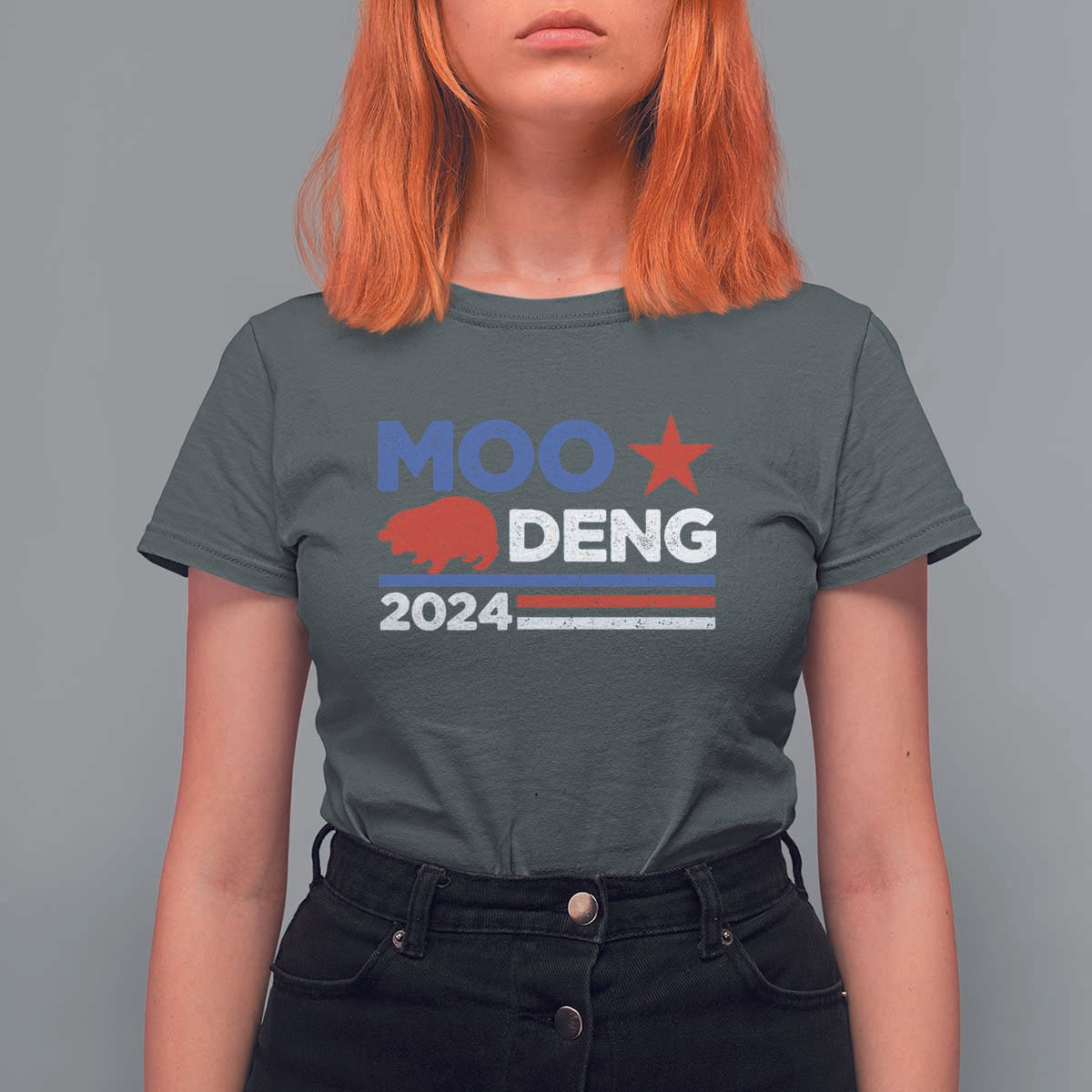Funny Moo Deng 2024 T Shirt For Women Star Striped - Wonder Print Shop