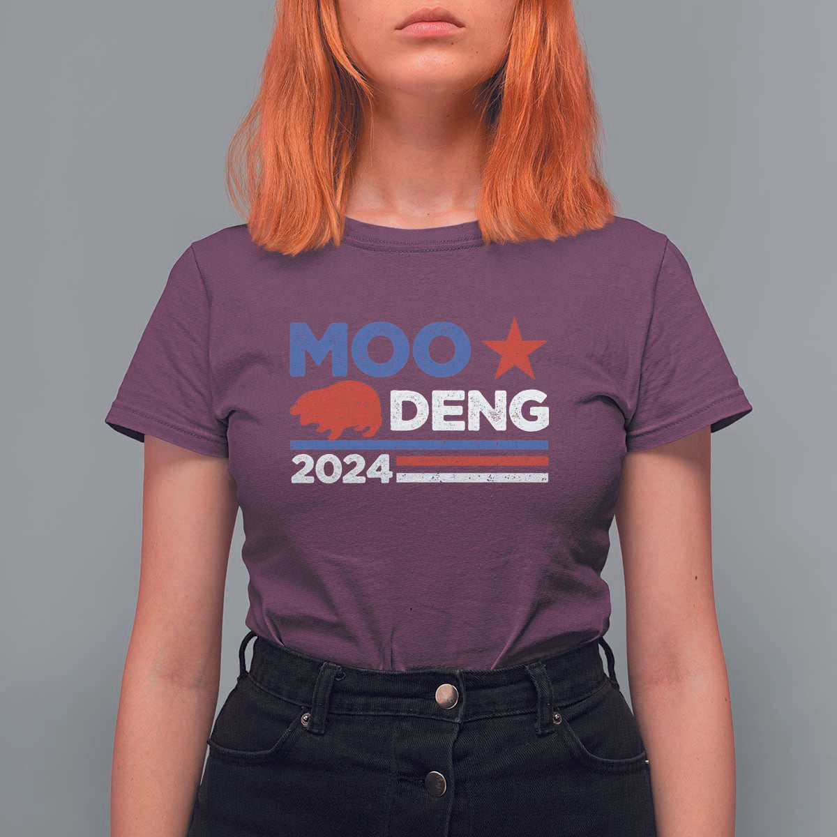 Funny Moo Deng 2024 T Shirt For Women Star Striped - Wonder Print Shop