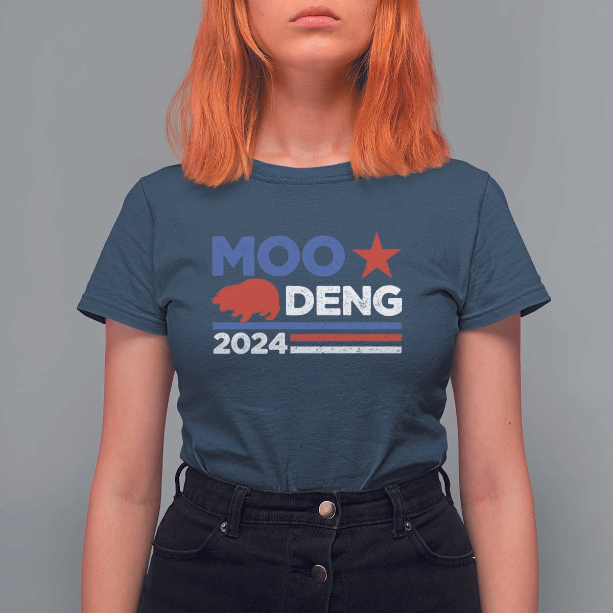 Funny Moo Deng 2024 T Shirt For Women Star Striped - Wonder Print Shop