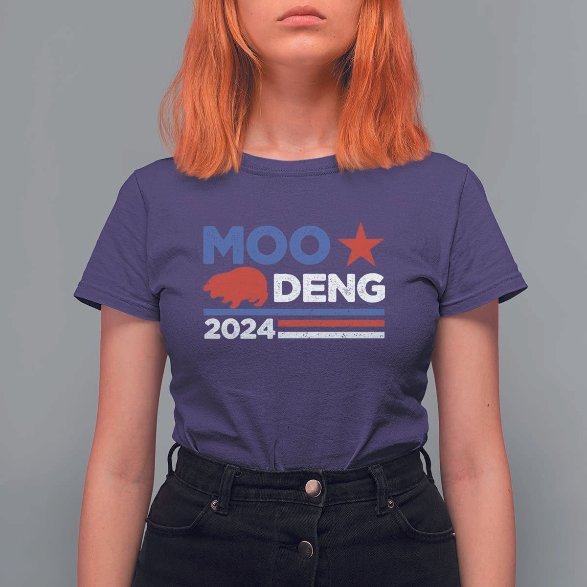 Funny Moo Deng 2024 T Shirt For Women Star Striped - Wonder Print Shop