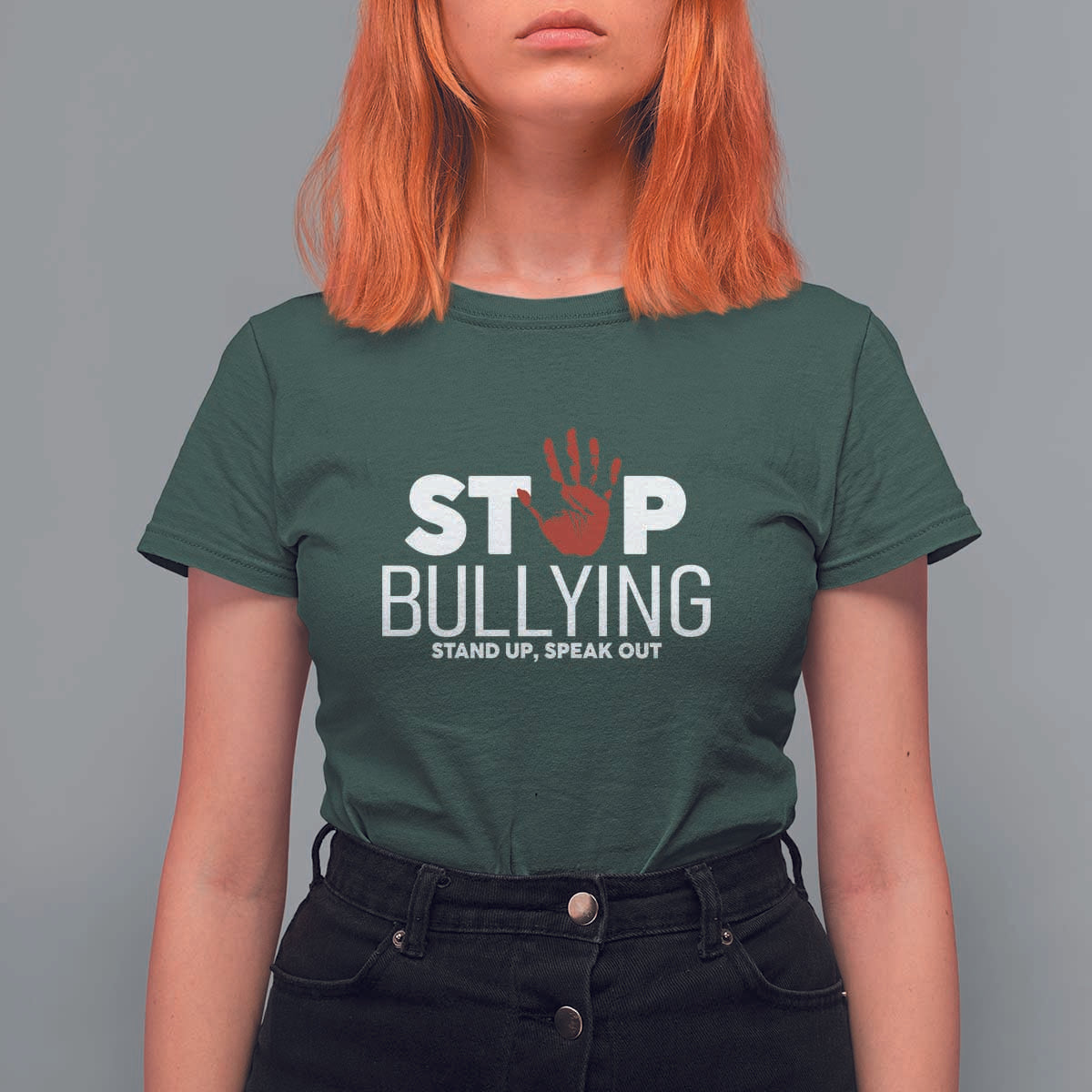 Anti Bullying Awareness T Shirt For Women Stop Bullying Stand Up Speak Out Hand Prints - Wonder Print Shop