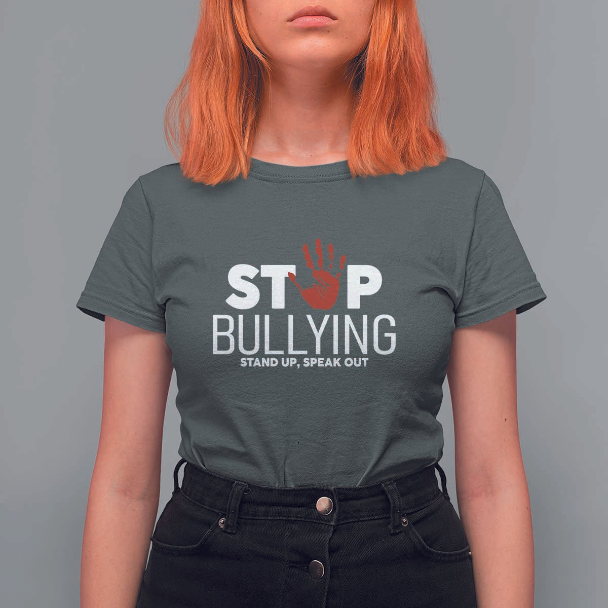 Anti Bullying Awareness T Shirt For Women Stop Bullying Stand Up Speak Out Hand Prints - Wonder Print Shop