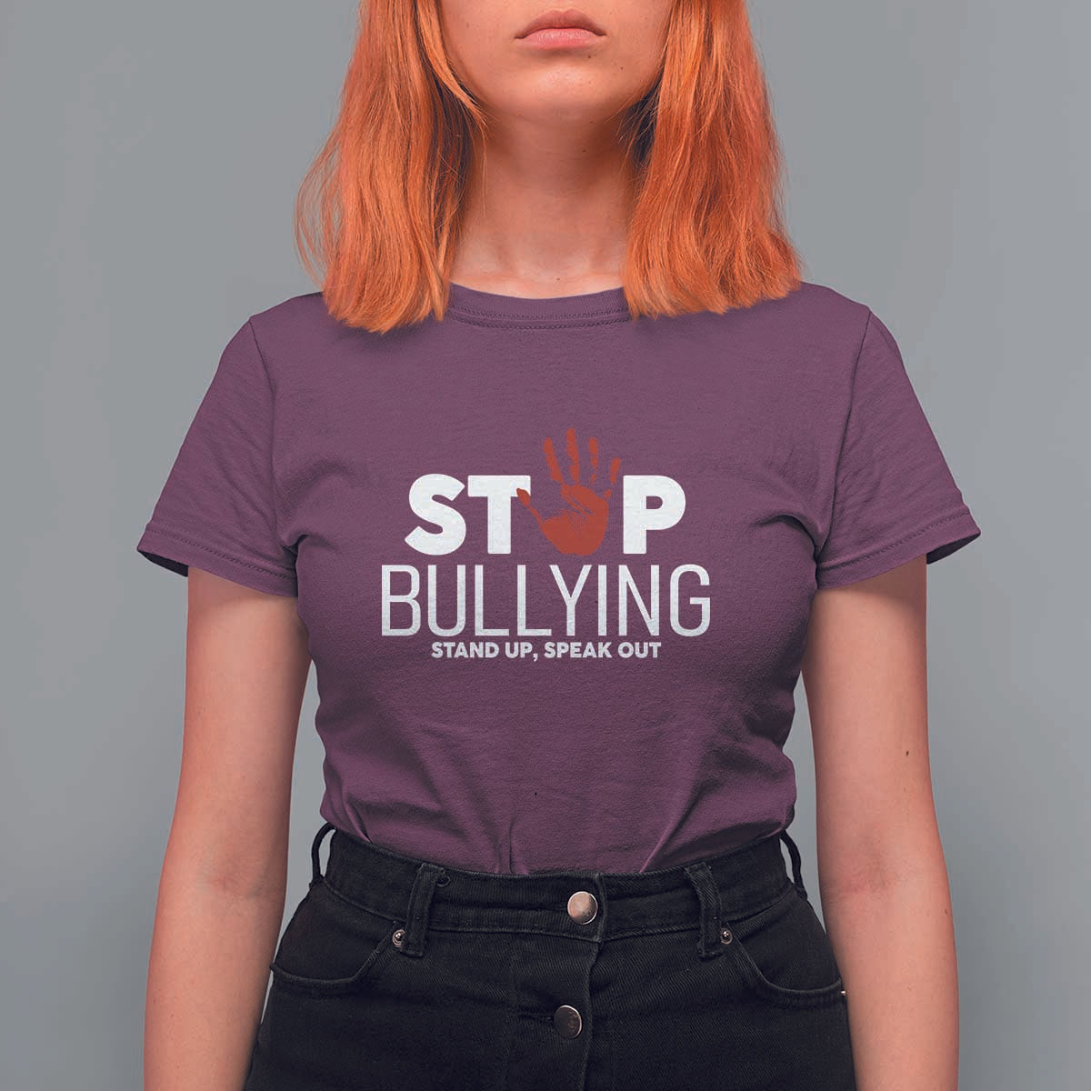 Anti Bullying Awareness T Shirt For Women Stop Bullying Stand Up Speak Out Hand Prints - Wonder Print Shop