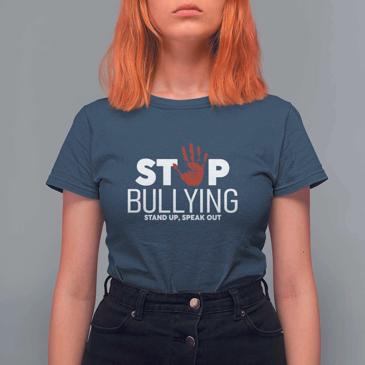 Anti Bullying Awareness T Shirt For Women Stop Bullying Stand Up Speak Out Hand Prints - Wonder Print Shop
