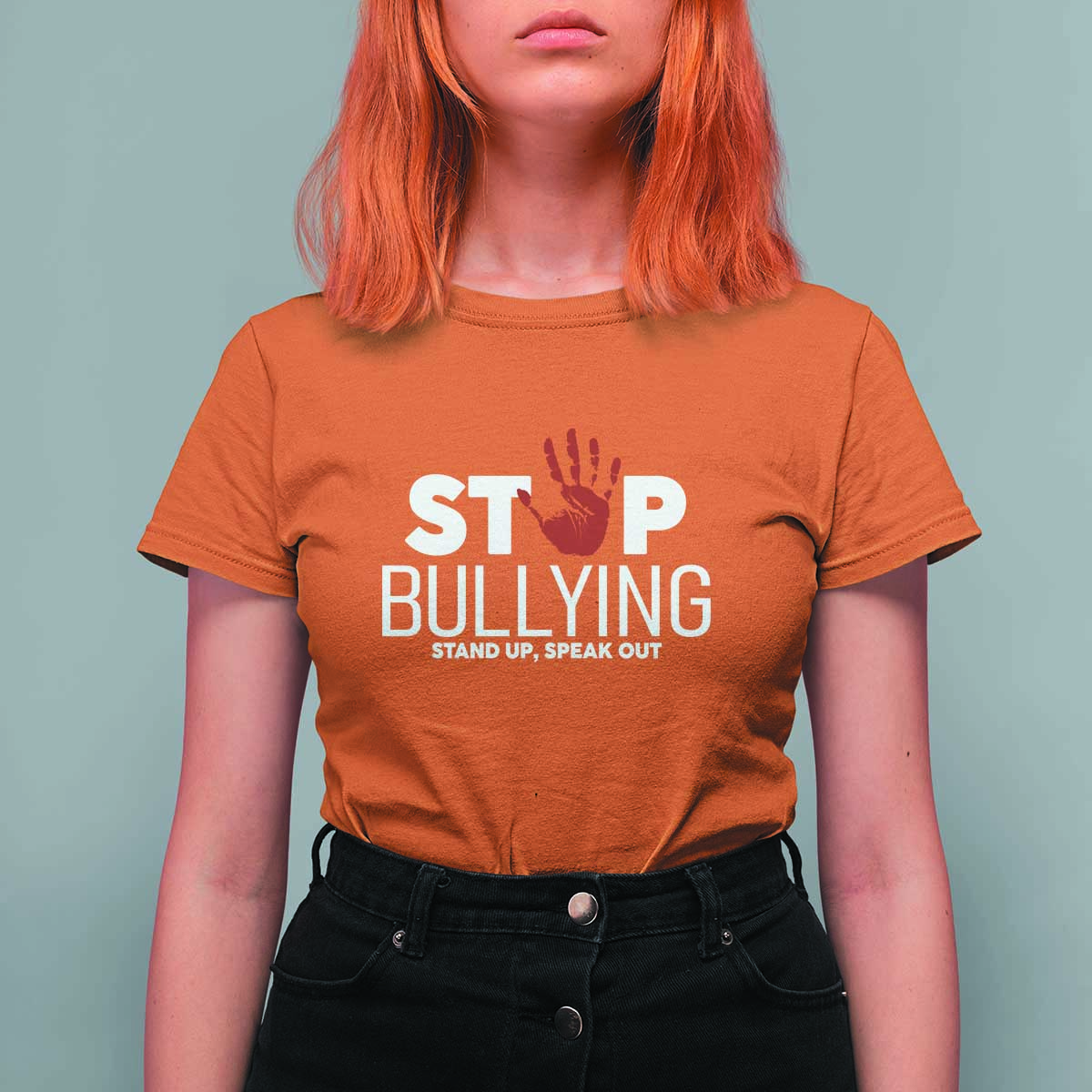 Anti Bullying Awareness T Shirt For Women Stop Bullying Stand Up Speak Out Hand Prints - Wonder Print Shop