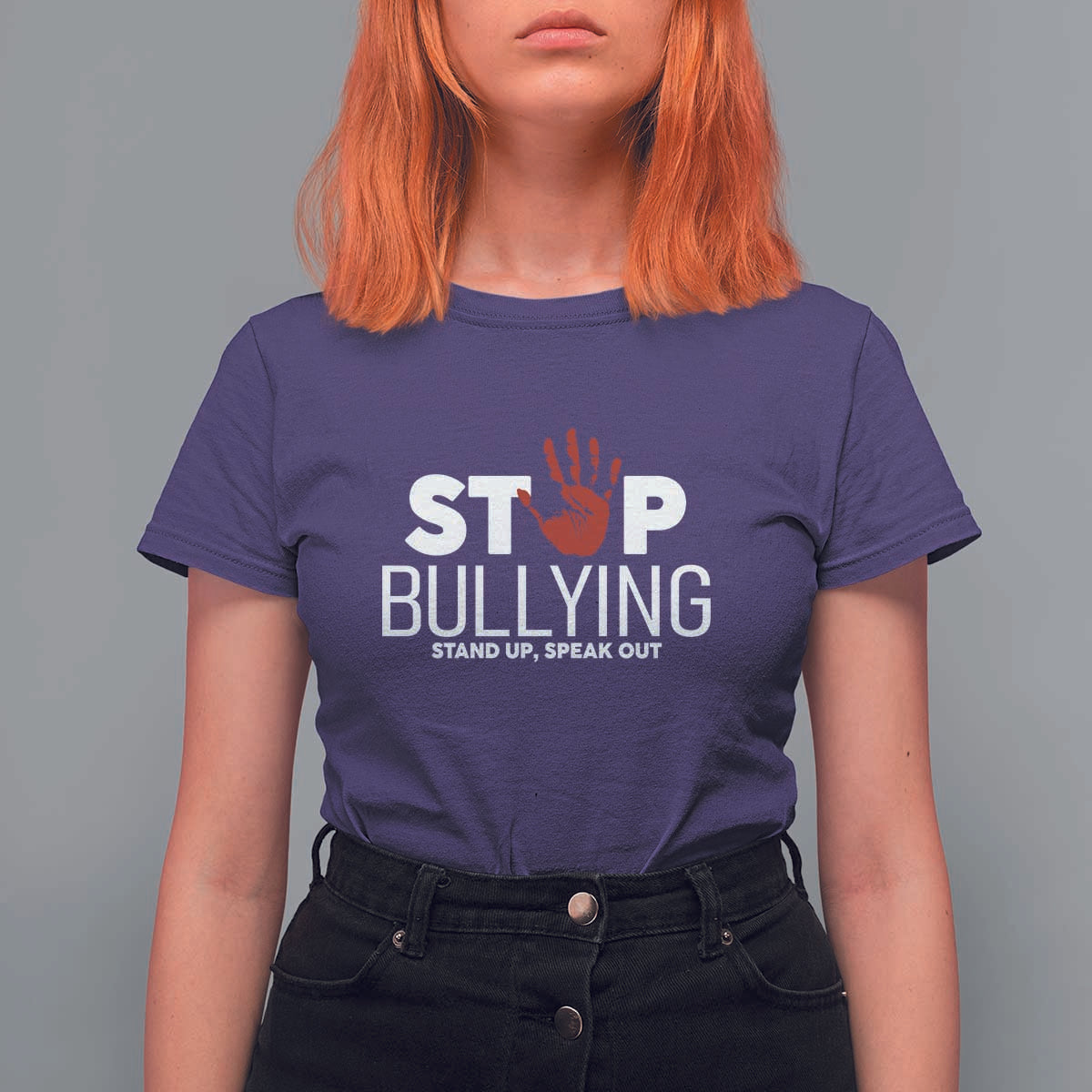 Anti Bullying Awareness T Shirt For Women Stop Bullying Stand Up Speak Out Hand Prints - Wonder Print Shop