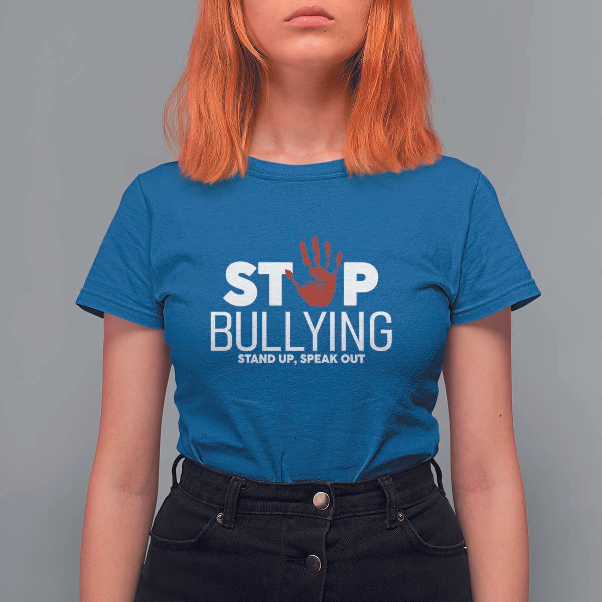 Anti Bullying Awareness T Shirt For Women Stop Bullying Stand Up Speak Out Hand Prints - Wonder Print Shop