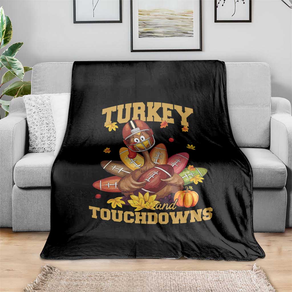 Funny Turkey And Touchdowns Throw Blanket Thanksgiving American Football Fall Season - Wonder Print Shop