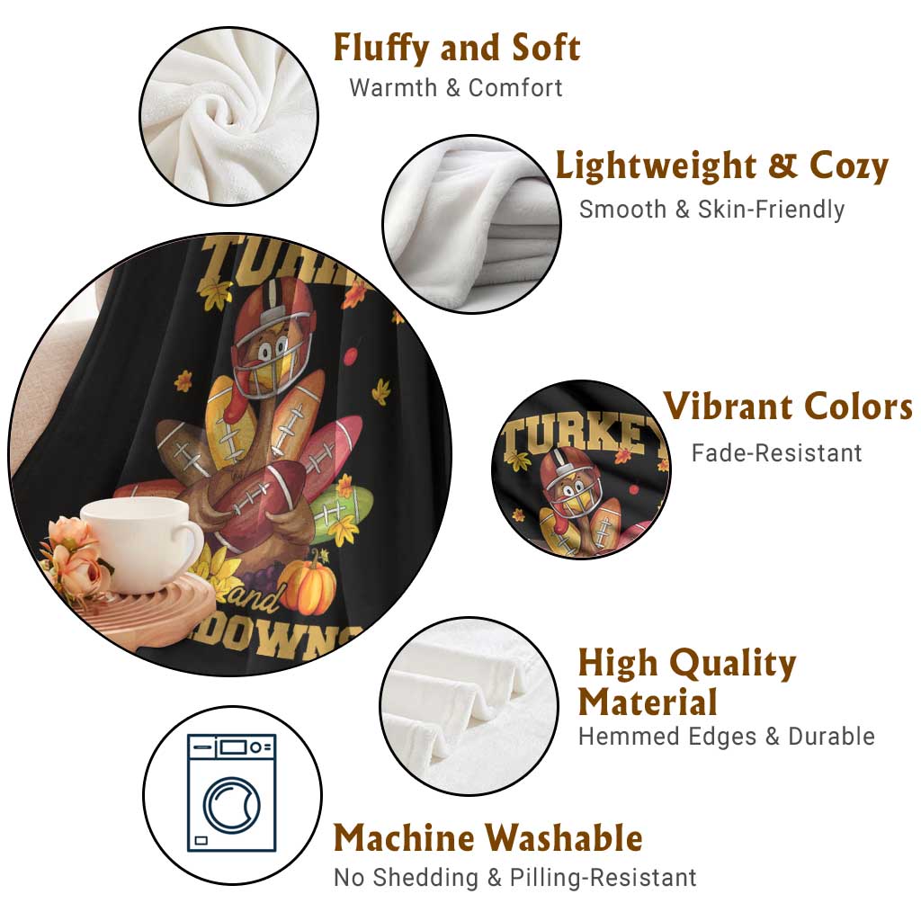 Funny Turkey And Touchdowns Throw Blanket Thanksgiving American Football Fall Season - Wonder Print Shop