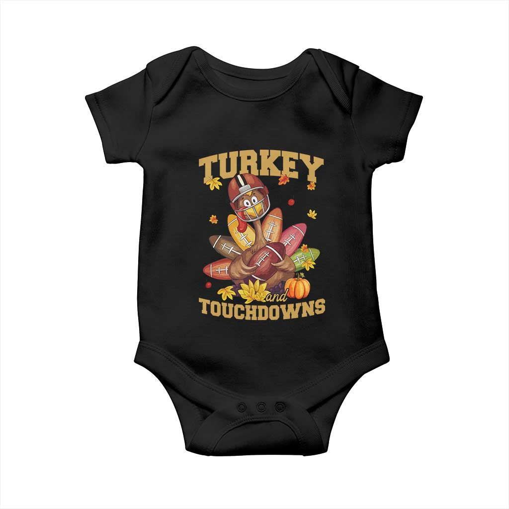Funny Turkey And Touchdowns Baby Onesie Thanksgiving American Football Fall Season - Wonder Print Shop
