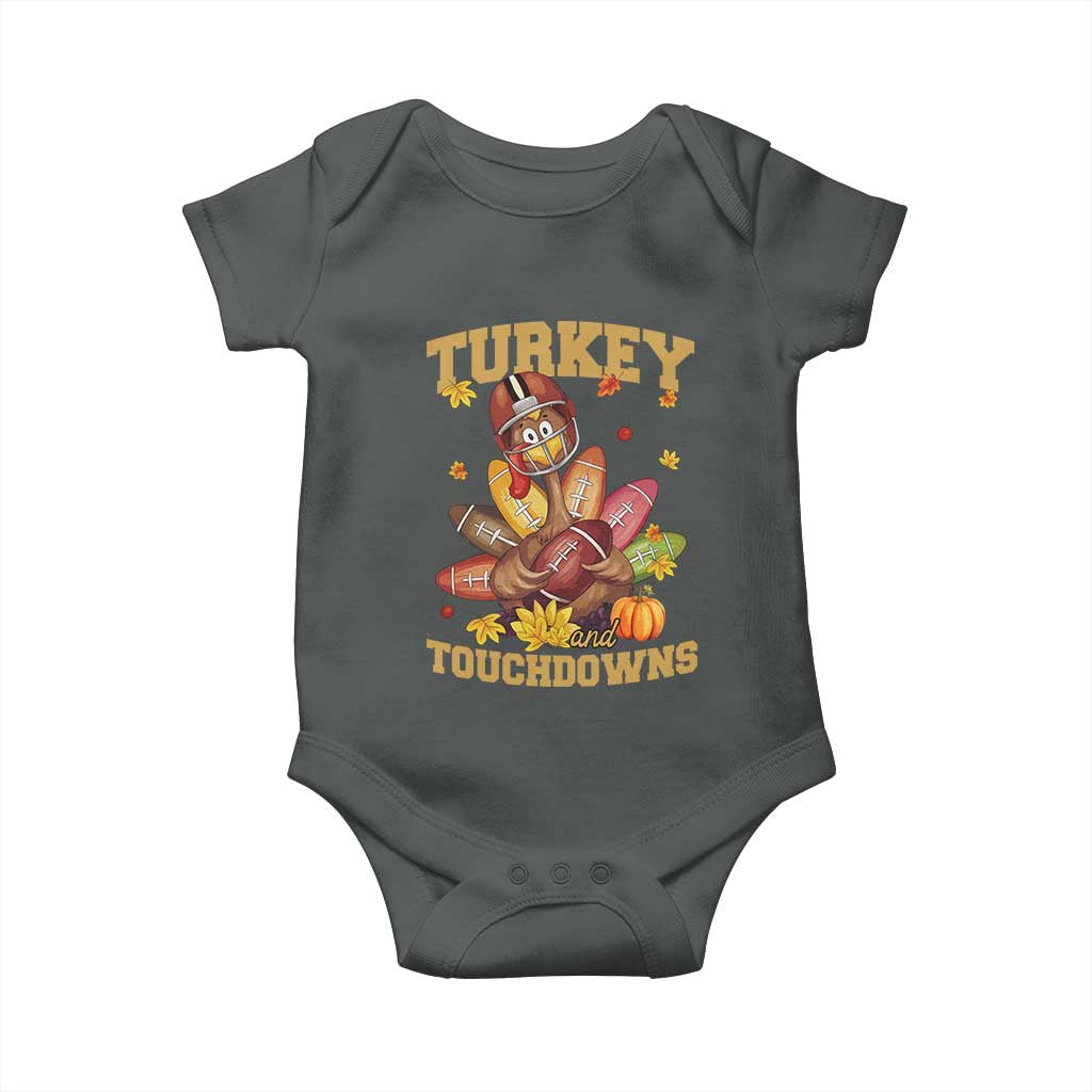 Funny Turkey And Touchdowns Baby Onesie Thanksgiving American Football Fall Season - Wonder Print Shop