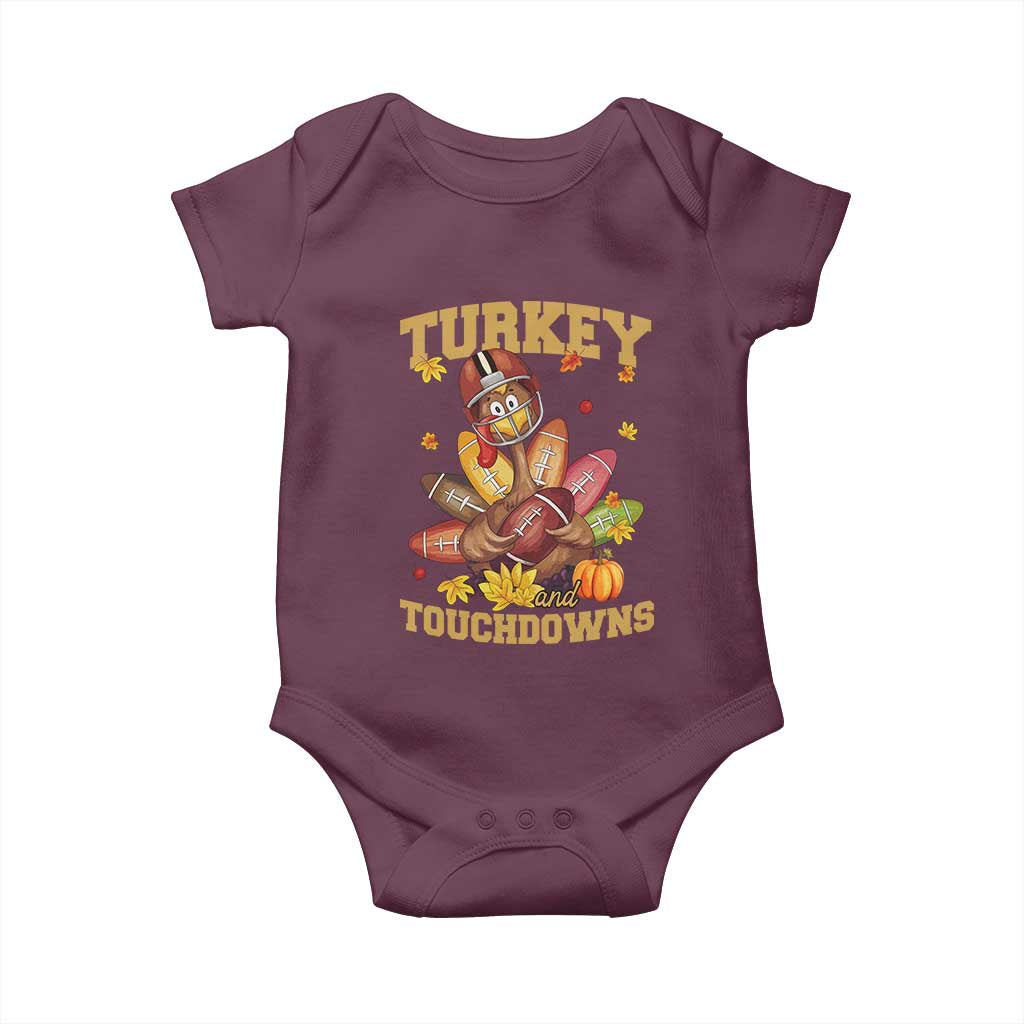 Funny Turkey And Touchdowns Baby Onesie Thanksgiving American Football Fall Season - Wonder Print Shop