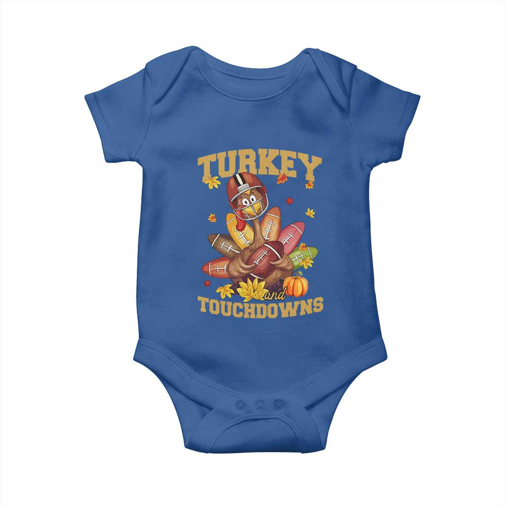 Funny Turkey And Touchdowns Baby Onesie Thanksgiving American Football Fall Season - Wonder Print Shop