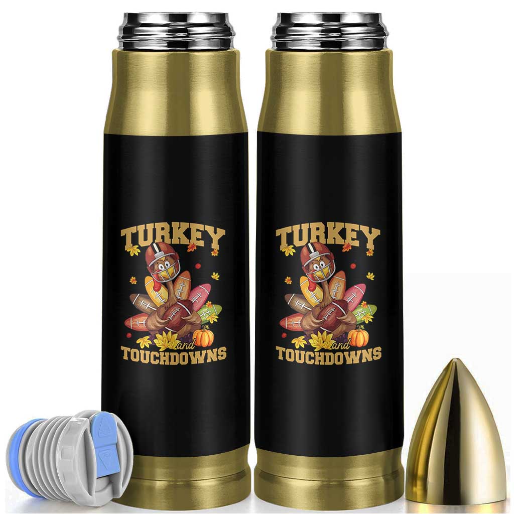 Funny Turkey And Touchdowns Bullet Tumbler Thanksgiving American Football Fall Season - Wonder Print Shop