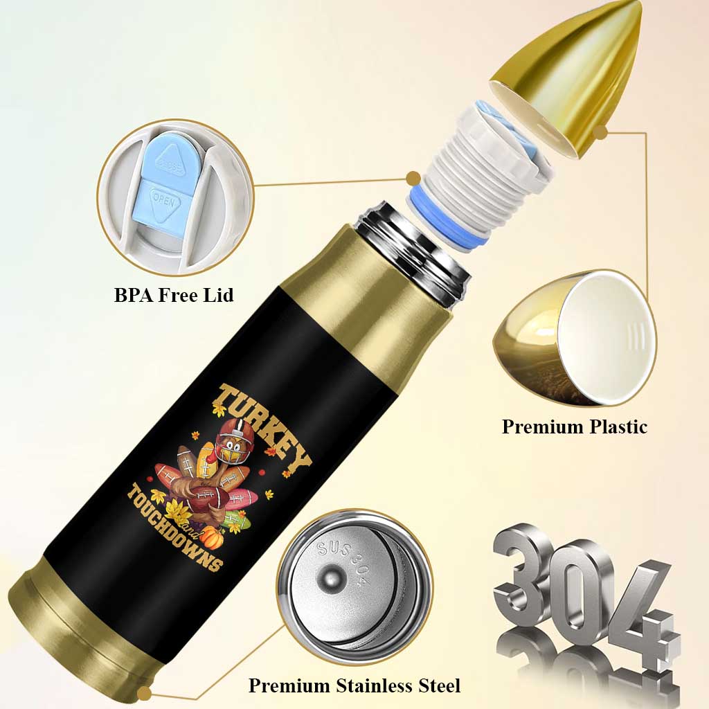 Funny Turkey And Touchdowns Bullet Tumbler Thanksgiving American Football Fall Season - Wonder Print Shop