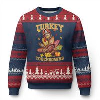 Funny Turkey And Touchdowns Ugly Christmas Sweater Thanksgiving American Football Fall Season - Wonder Print Shop