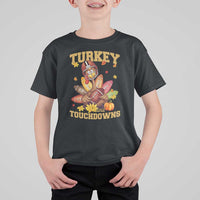 Funny Turkey And Touchdowns T Shirt For Kid Thanksgiving American Football Fall Season - Wonder Print Shop