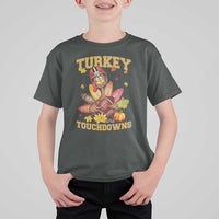 Funny Turkey And Touchdowns T Shirt For Kid Thanksgiving American Football Fall Season - Wonder Print Shop