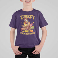 Funny Turkey And Touchdowns T Shirt For Kid Thanksgiving American Football Fall Season - Wonder Print Shop