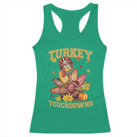 Funny Turkey And Touchdowns Racerback Tank Top Thanksgiving American Football Fall Season - Wonder Print Shop