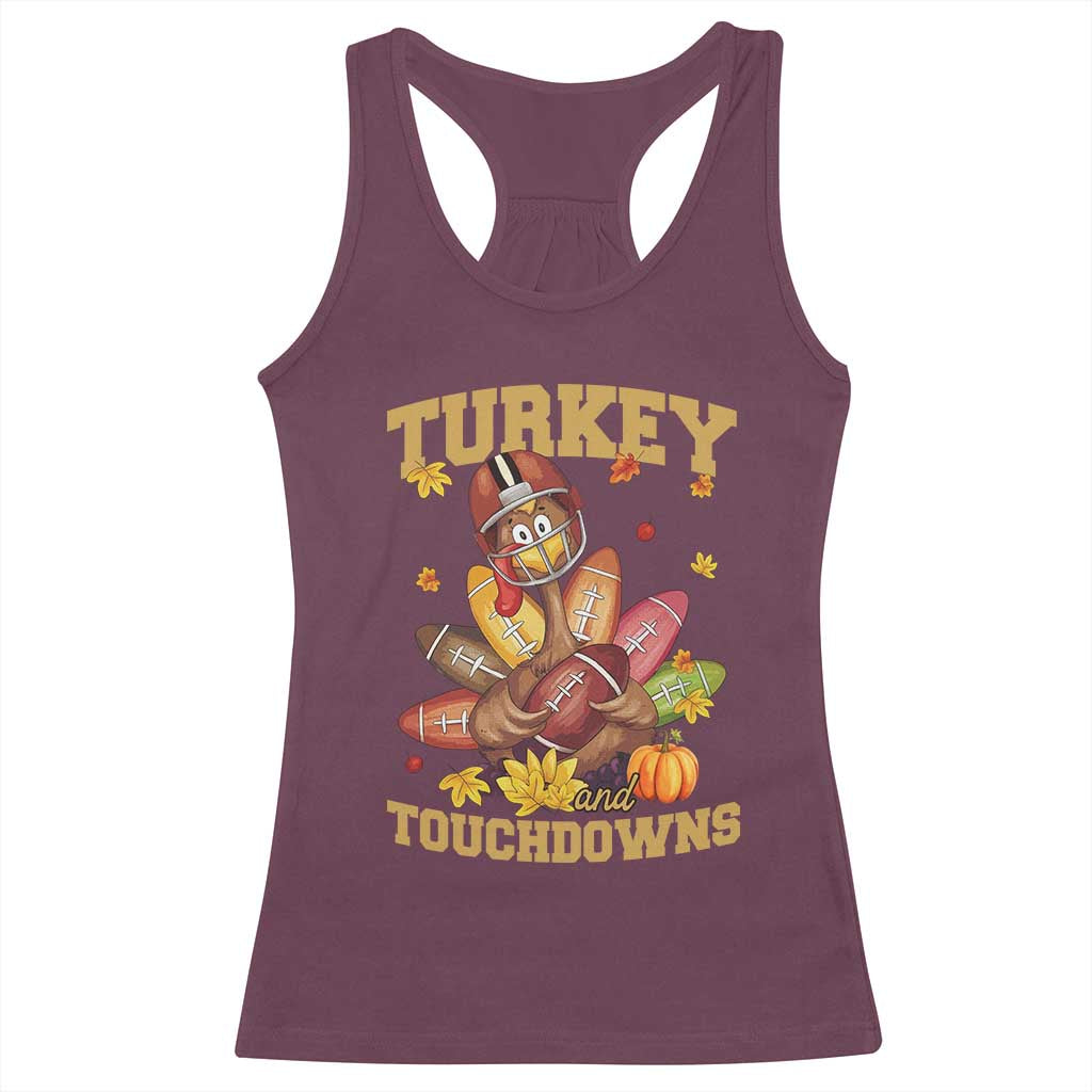 Funny Turkey And Touchdowns Racerback Tank Top Thanksgiving American Football Fall Season - Wonder Print Shop