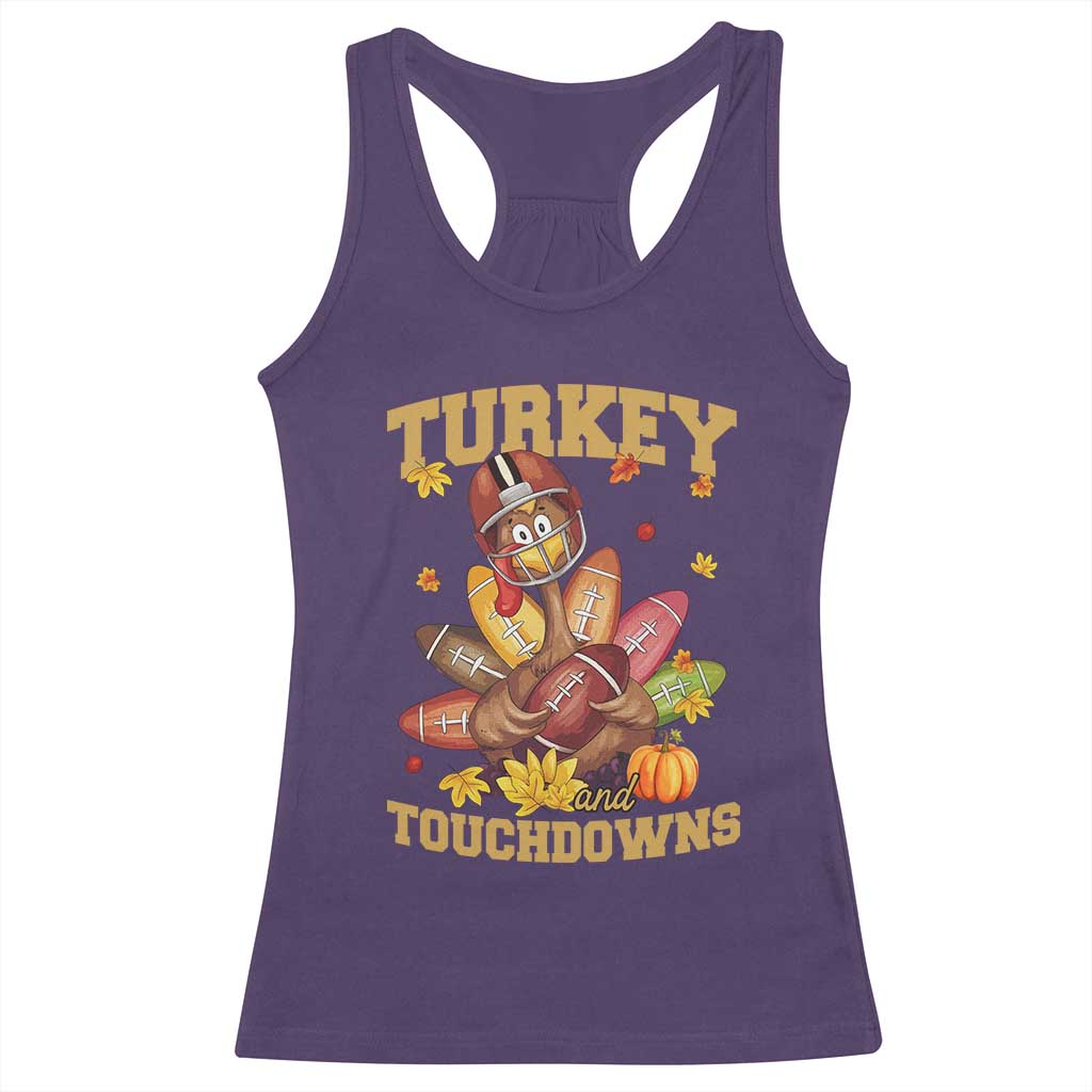 Funny Turkey And Touchdowns Racerback Tank Top Thanksgiving American Football Fall Season - Wonder Print Shop