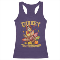 Funny Turkey And Touchdowns Racerback Tank Top Thanksgiving American Football Fall Season - Wonder Print Shop