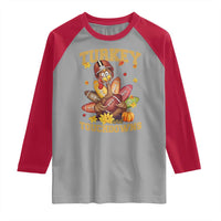 Funny Turkey And Touchdowns Raglan Shirt Thanksgiving American Football Fall Season - Wonder Print Shop