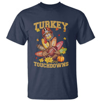 Funny Turkey And Touchdowns T Shirt Thanksgiving American Football Fall Season - Wonder Print Shop