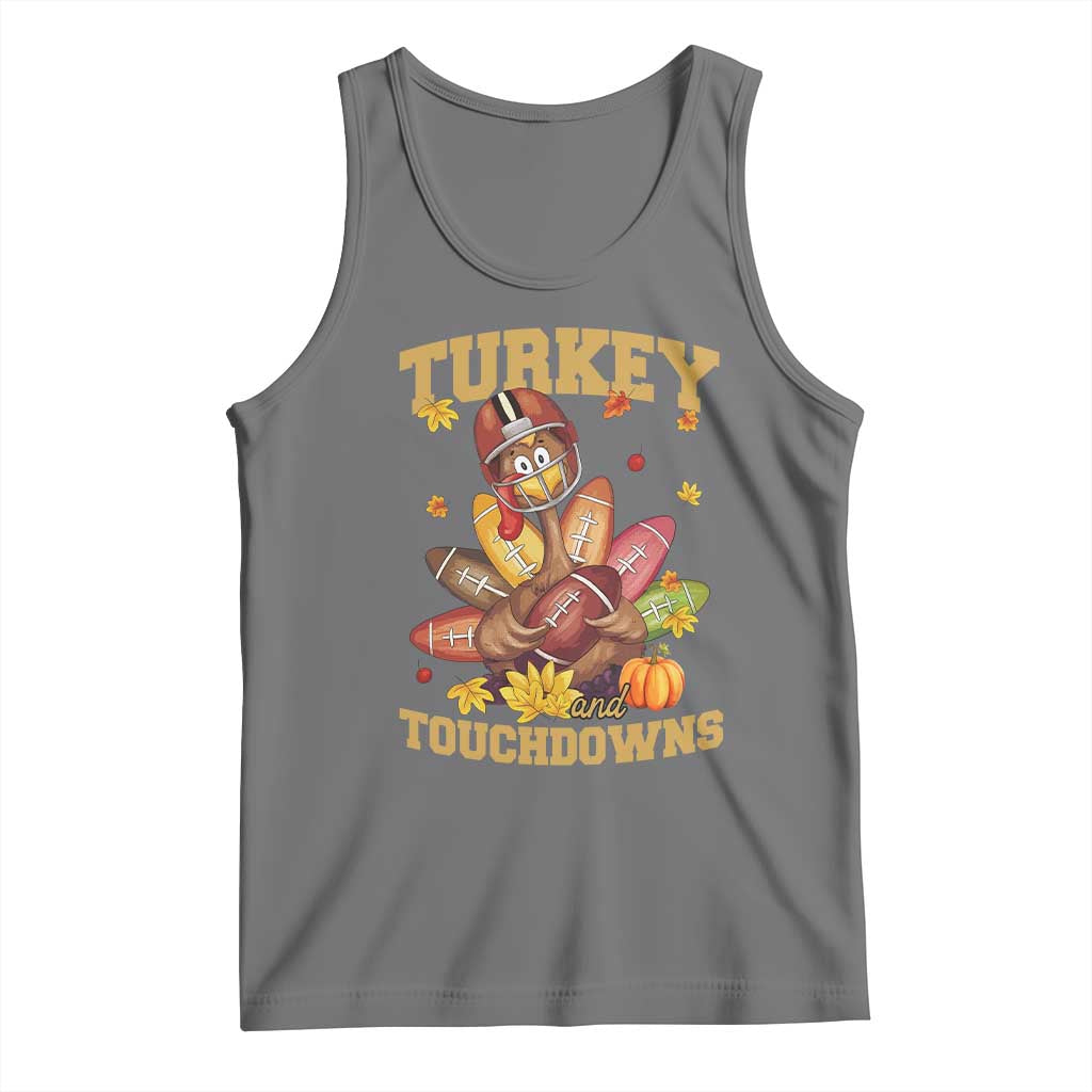 Funny Turkey And Touchdowns Tank Top Thanksgiving American Football Fall Season - Wonder Print Shop