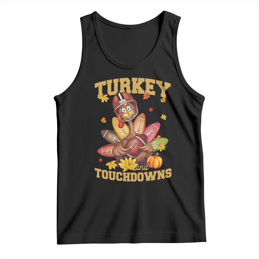 Funny Turkey And Touchdowns Tank Top Thanksgiving American Football Fall Season - Wonder Print Shop