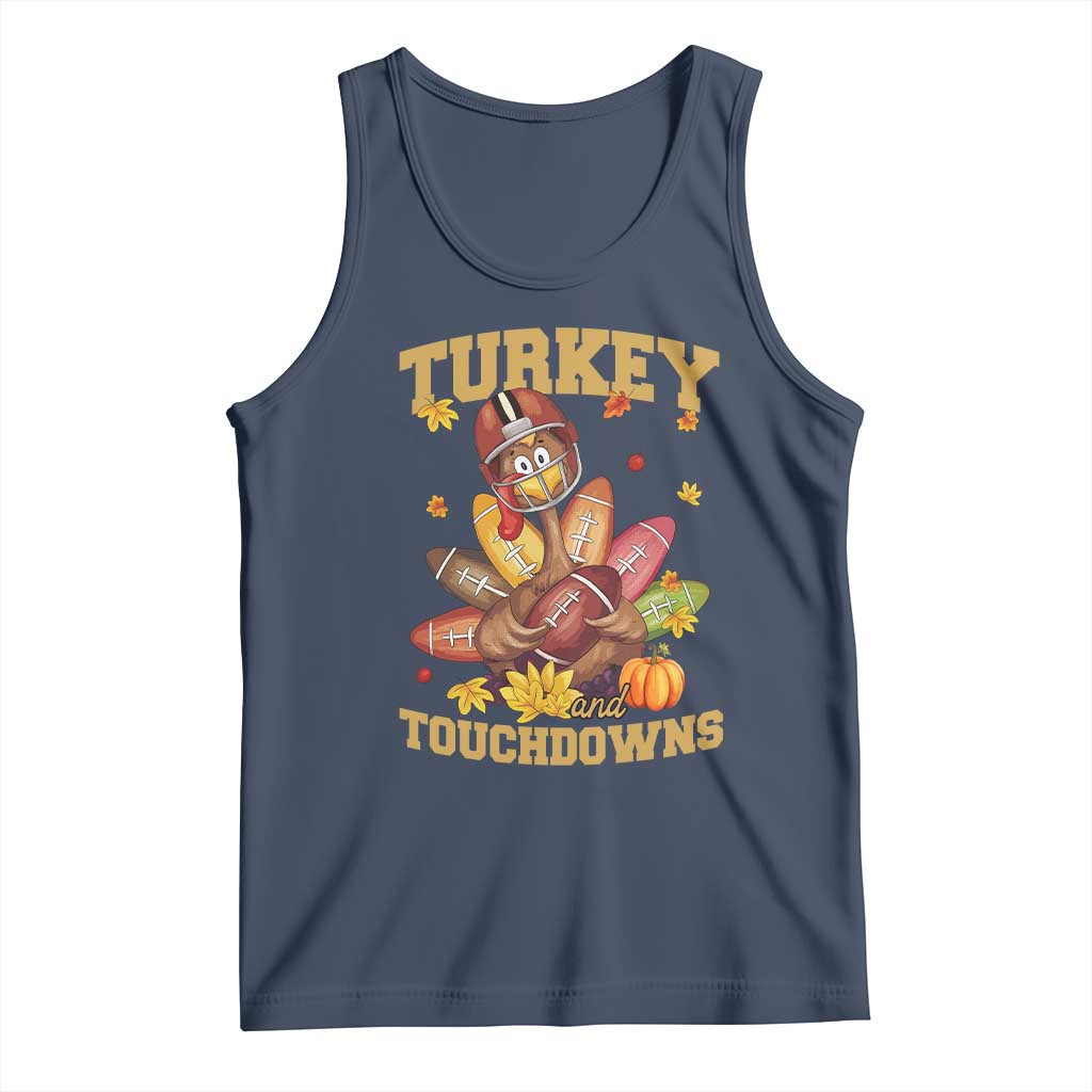 Funny Turkey And Touchdowns Tank Top Thanksgiving American Football Fall Season - Wonder Print Shop