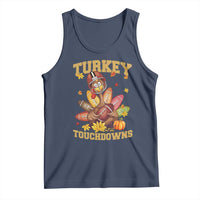 Funny Turkey And Touchdowns Tank Top Thanksgiving American Football Fall Season - Wonder Print Shop