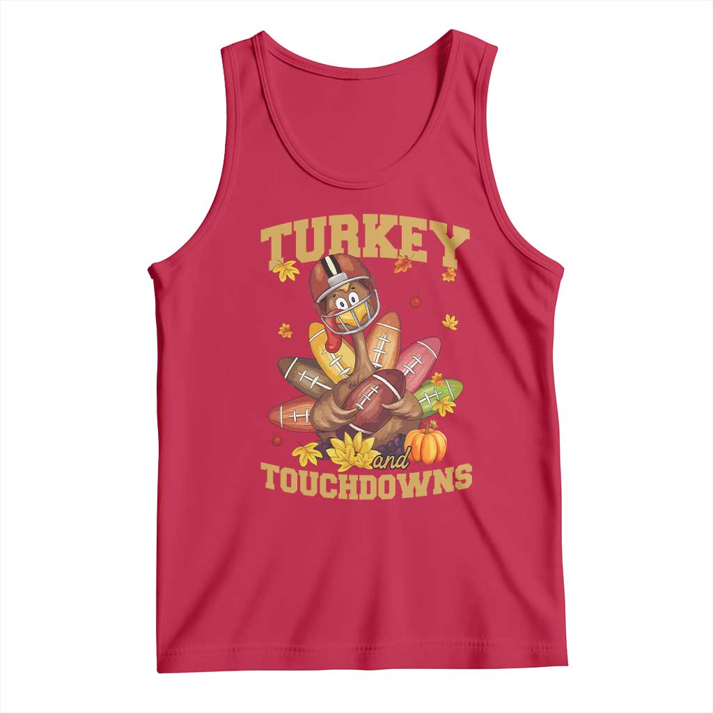 Funny Turkey And Touchdowns Tank Top Thanksgiving American Football Fall Season - Wonder Print Shop