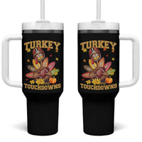 Funny Turkey And Touchdowns Tumbler With Handle Thanksgiving American Football Fall Season - Wonder Print Shop