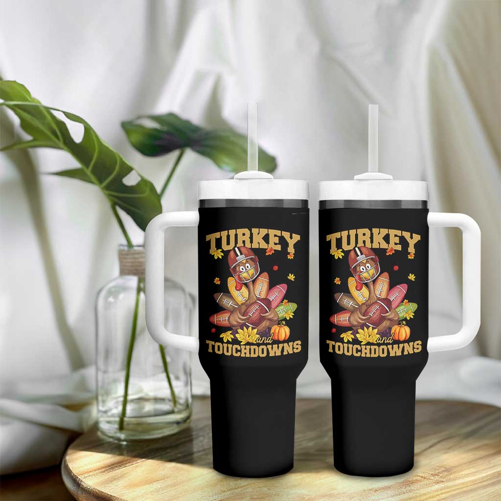 Funny Turkey And Touchdowns Tumbler With Handle Thanksgiving American Football Fall Season - Wonder Print Shop