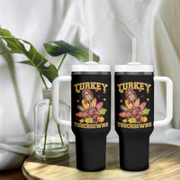 Funny Turkey And Touchdowns Tumbler With Handle Thanksgiving American Football Fall Season - Wonder Print Shop