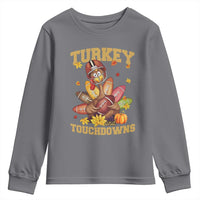 Funny Turkey And Touchdowns Youth Sweatshirt Thanksgiving American Football Fall Season - Wonder Print Shop