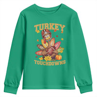 Funny Turkey And Touchdowns Youth Sweatshirt Thanksgiving American Football Fall Season - Wonder Print Shop
