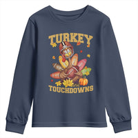 Funny Turkey And Touchdowns Youth Sweatshirt Thanksgiving American Football Fall Season - Wonder Print Shop
