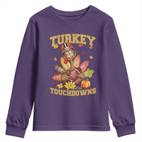 Funny Turkey And Touchdowns Youth Sweatshirt Thanksgiving American Football Fall Season - Wonder Print Shop