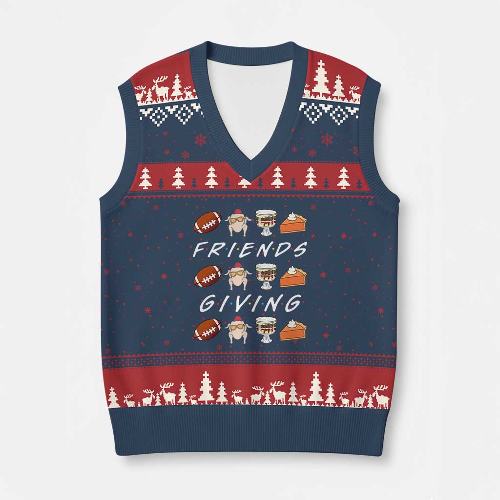Funny Thanksgiving Thankful Friends Giving Party V-Neck Knit Sweater Vest - Wonder Print Shop