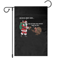 Funny Thanksgiving Christmas Garden Flag Wait Your Turn Fat Boy Santa Turkey Thanksmas - Wonder Print Shop