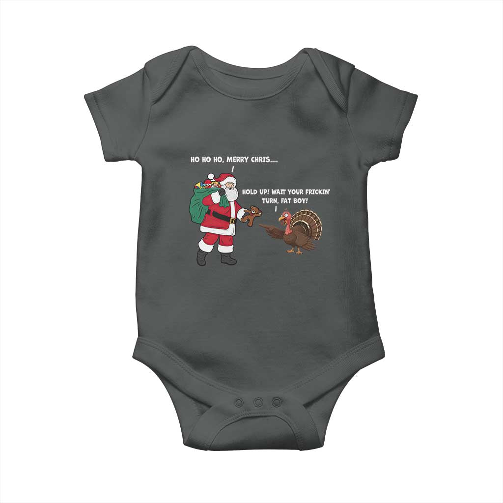 Funny Thanksgiving Christmas Baby Onesie Wait Your Turn Fat Boy Santa Turkey Thanksmas - Wonder Print Shop