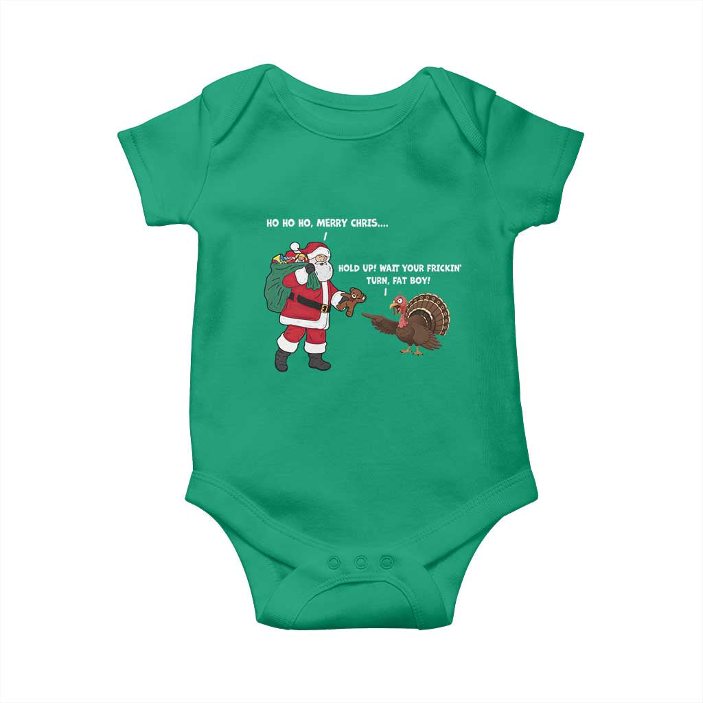 Funny Thanksgiving Christmas Baby Onesie Wait Your Turn Fat Boy Santa Turkey Thanksmas - Wonder Print Shop