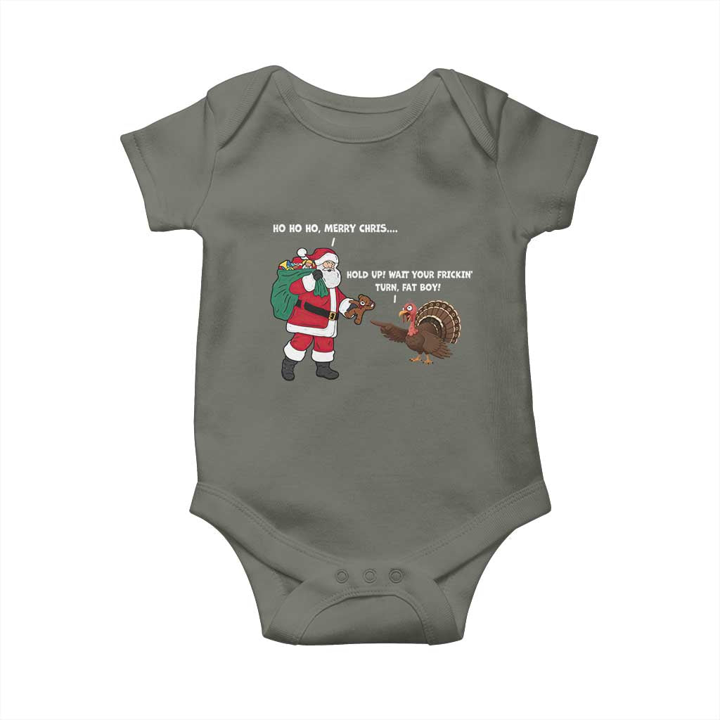 Funny Thanksgiving Christmas Baby Onesie Wait Your Turn Fat Boy Santa Turkey Thanksmas - Wonder Print Shop