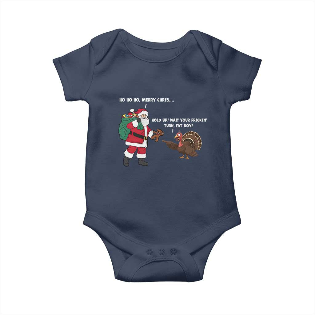 Funny Thanksgiving Christmas Baby Onesie Wait Your Turn Fat Boy Santa Turkey Thanksmas - Wonder Print Shop