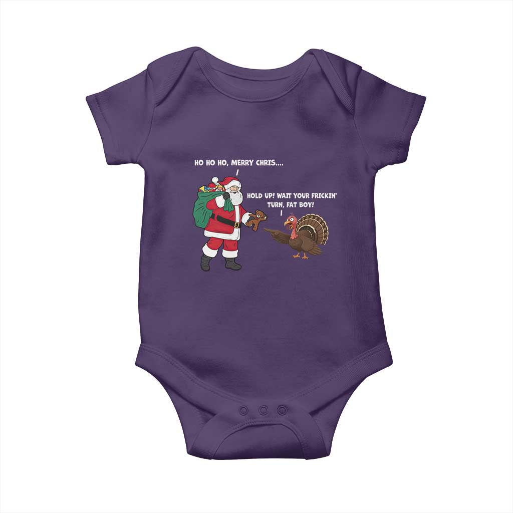 Funny Thanksgiving Christmas Baby Onesie Wait Your Turn Fat Boy Santa Turkey Thanksmas - Wonder Print Shop